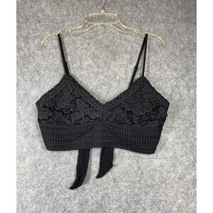 Aeropostale Crop Top Womens Small Black Lace Tie Back Bralette Adjustable Straps